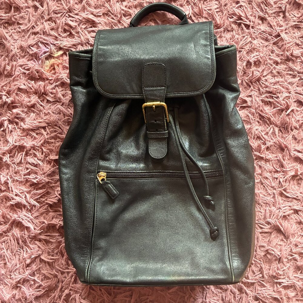 ❗️SOLD❗️Vintage COACH Large Black Drawstring Backpack Leather Shoulder Bag